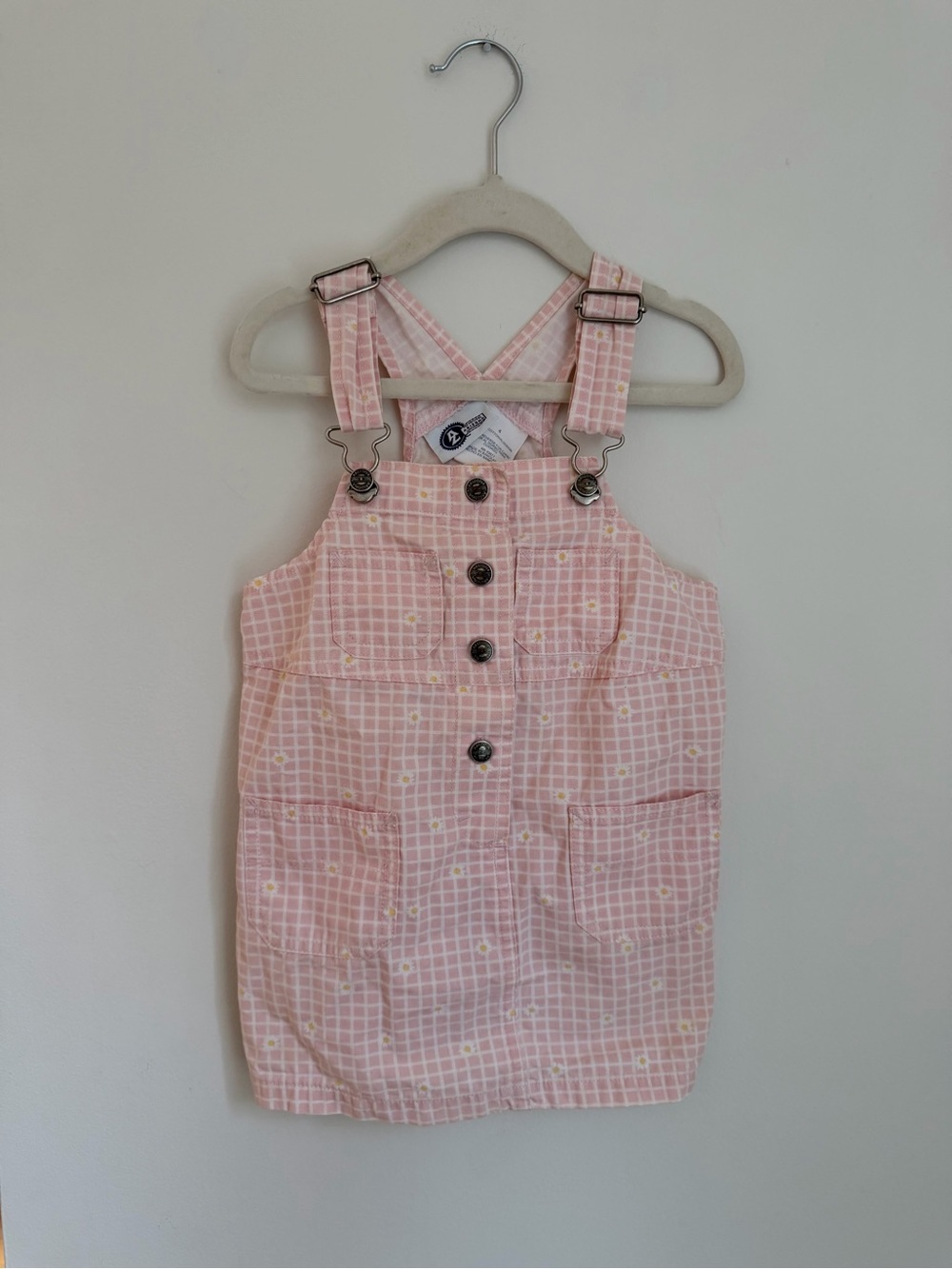 Arizona Pink Gingham Button-Front Overall Dress (Size 4)